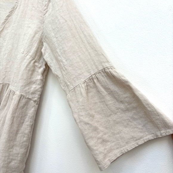 Splendid Iris 100% Linen Button Front Babydoll Top Lagenlook Boho Beige S/M - Picture 8 of 12